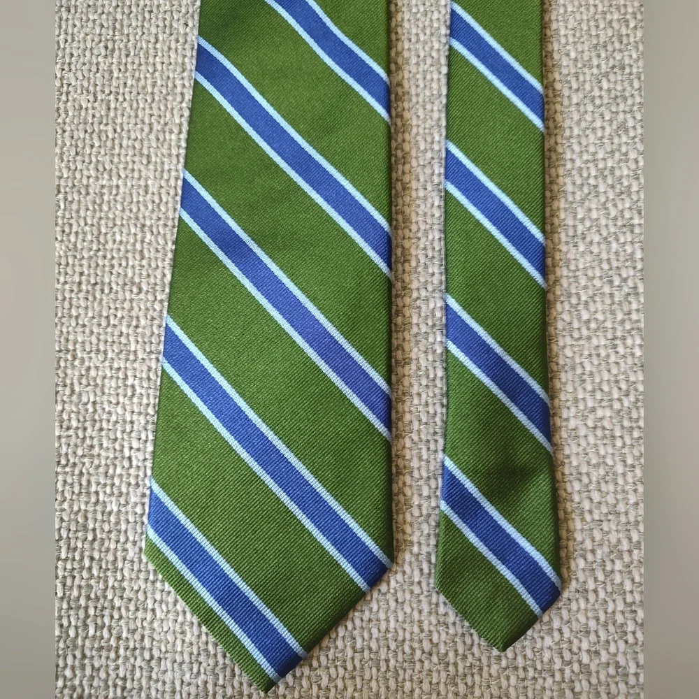 Brooks Brothers Vintage Men's Silk Repp Tie Green Blue Stripe Career